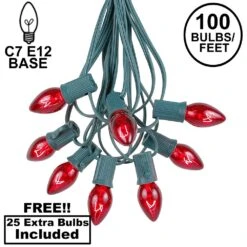 100 C7 String Light Set With Red Bulbs On Green Wire