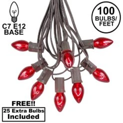 100 C7 String Light Set With Red Bulbs On Brown Wire