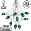 100 C7 String Light Set With Green Bulbs On White Wire