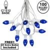 100 C7 String Light Set With Blue Bulbs On White Wire