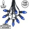100 C7 String Light Set With Blue Bulbs On Black Wire