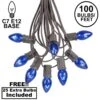 100 C7 String Light Set With Blue Bulbs On Brown Wire