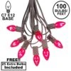 100 C7 String Light Set With Pink Bulbs On Brown Wire