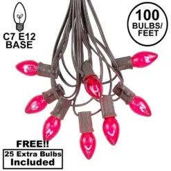100 C7 String Light Set With Pink Bulbs On Brown Wire