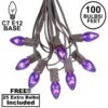 100 C7 String Light Set With Purple Bulbs On Brown Wire