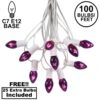 100 C7 String Light Set With Purple Bulbs On White Wire