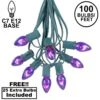100 C7 String Light Set With Purple Bulbs On Green Wire