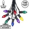 100 C7 String Light Set With Assorted Bulbs On Black Wire