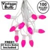 100 C7 String Light Set With Pink Ceramic Bulbs On White Wire