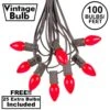 100 C7 String Light Set With Red Ceramic Bulbs On Brown Wire