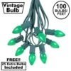 100 C7 String Light Set With Green Ceramic Bulbs On Green Wire