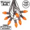 100 C7 String Light Set With Orange Ceramic Bulbs On Brown Wire