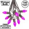 100 C7 String Light Set With Purple Ceramic Bulbs On Brown Wire