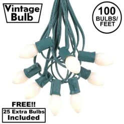 100 C7 String Light Set With White Ceramic Bulbs On Green Wire