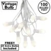 100 C7 String Light Set With White Ceramic Bulbs On White Wire