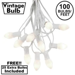 100 C7 String Light Set With White Ceramic Bulbs On White Wire