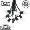 100 C7 String Light Set With White Ceramic Bulbs On Black Wire