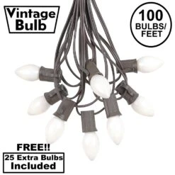 100 C7 String Light Set With White Ceramic Bulbs On Brown Wire