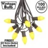 100 C7 String Light Set With Yellow Ceramic Bulbs On Brown Wire