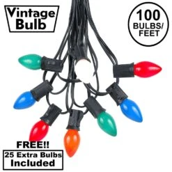 100 C7 String Light Set With Multi Colored Ceramic Bulbs On Black Wire