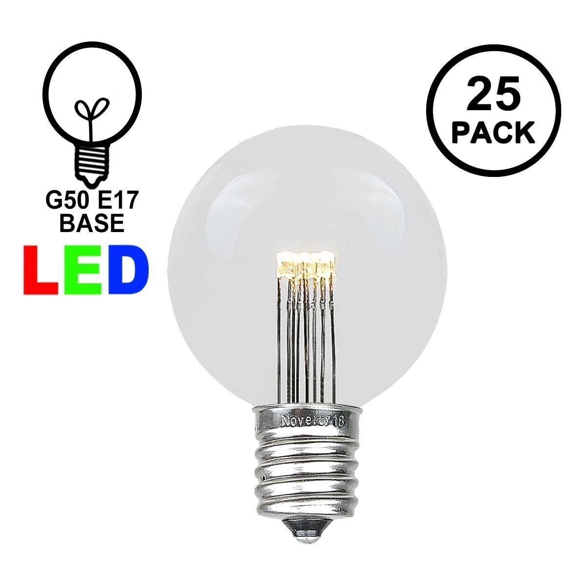 25 Warm White LED G50 Commercial Grade Intermediate Base Light Set - White Wire 3 25 Warm White LED G50 Commercial Grade Intermediate Base Light Set - White Wire - Image 3