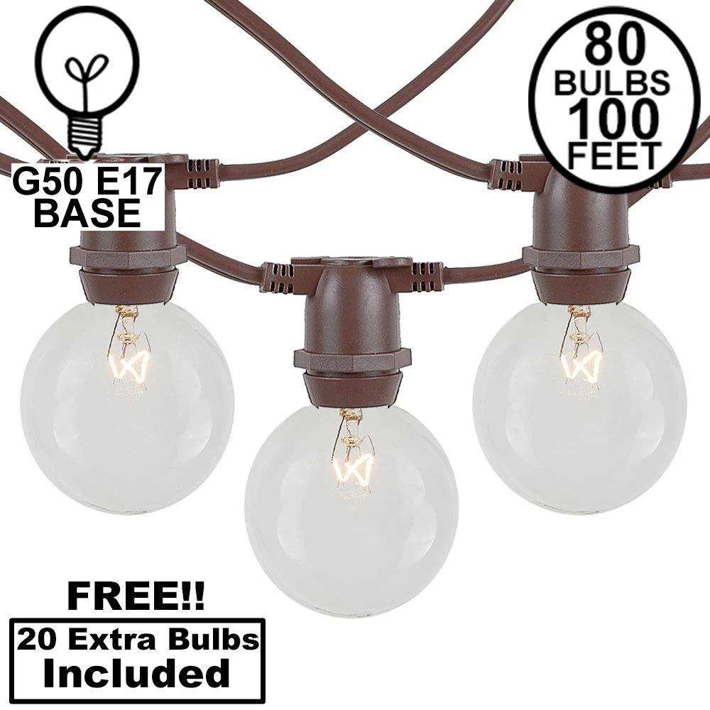 80 Clear G50 Commercial Grade Intermediate Base Light Set - Brown Wire 1 80 Clear G50 Commercial Grade Intermediate Base Light Set - Brown Wire