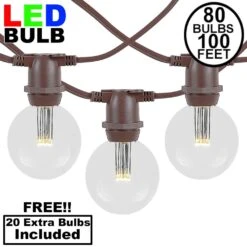 80 Warm White LED G50 Commercial Grade Intermediate Base Light Set - Brown Wire