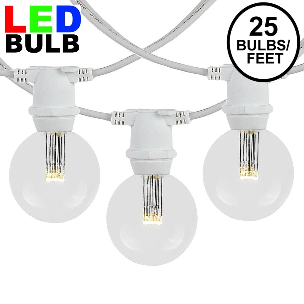 25 Warm White LED G50 Commercial Grade Intermediate Base Light Set - White Wire 1 25 Warm White LED G50 Commercial Grade Intermediate Base Light Set - White Wire