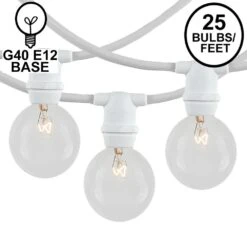 25 Clear G40 Commercial Grade Candelabra Base Light Set - White Wire