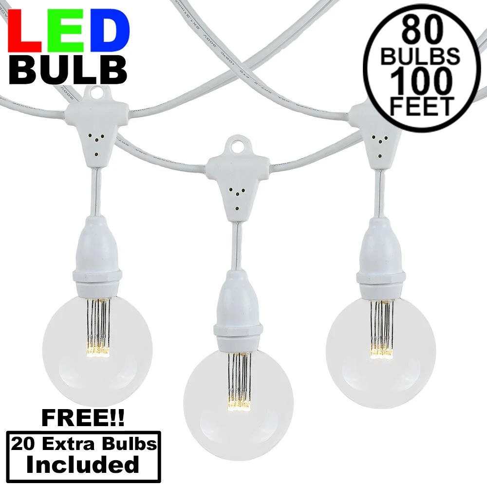 80 Warm White G50 LED Suspended Commercial Grade Intermediate Base Light Set - White Wire 1 80 Warm White G50 LED Suspended Commercial Grade Intermediate Base Light Set - White Wire