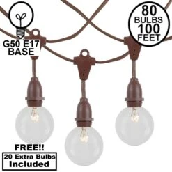 80 Clear G50 Suspended Commercial Grade Intermediate Base Light Set - Brown Wire