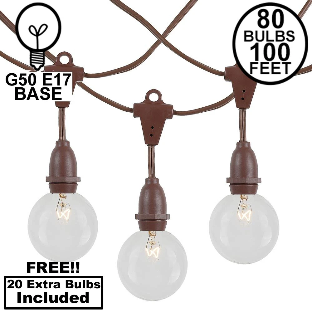 80 Clear G50 Suspended Commercial Grade Intermediate Base Light Set - Brown Wire 1 80 Clear G50 Suspended Commercial Grade Intermediate Base Light Set - Brown Wire
