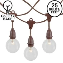 25 Clear G50 Suspended Commercial Grade Intermediate Base Light Set - Brown Wire
