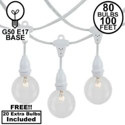 80 Clear G50 Suspended Commercial Grade Intermediate Base Light Set - White Wire