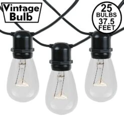 25 Clear S14 Commercial Grade Light String Set On 37.5' Of Black Wire