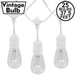 25 Clear S14 Commercial Grade Suspended Light String Set On 37.5' Of White Wire