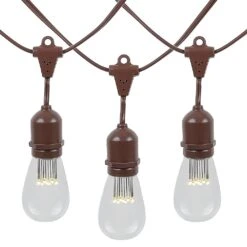 25 LED S14 Warm White Commercial Grade Suspended Light String Set On 37.5' Of Brown Wire -Christmas Lights Series 0022174 25 led s14 warm white commercial grade suspended light string set on 375 of brown wire