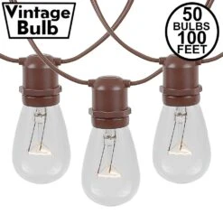 50 Clear S14 Commercial Grade Light String Set On 100' Of Brown Wire