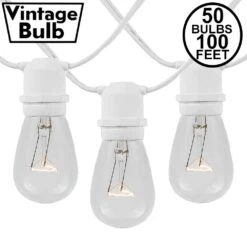 50 Clear S14 Commercial Grade Light String Set On 100' Of White Wire