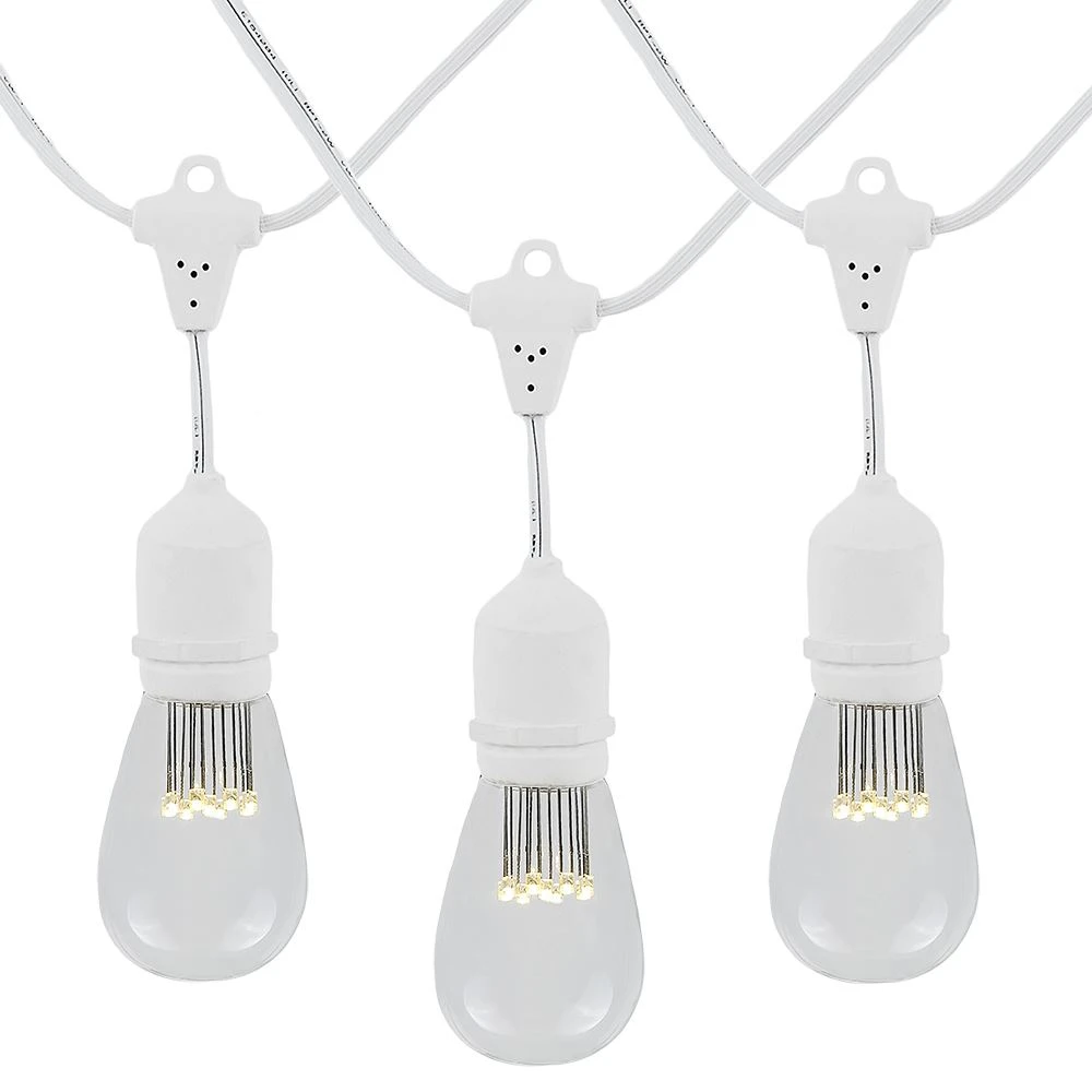 50 LED S14 Warm White Commercial Grade Suspended Light String Set On 100' Of White Wire 9 50 LED S14 Warm White Commercial Grade Suspended Light String Set On 100' Of White Wire - Image 9