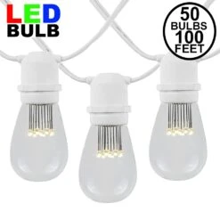 50 LED S14 Warm White Commercial Grade Light String Set On 100' Of White Wire