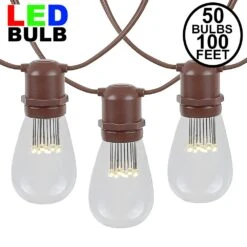 50 LED S14 Warm White Commercial Grade Light String Set On 100' Of Brown Wire