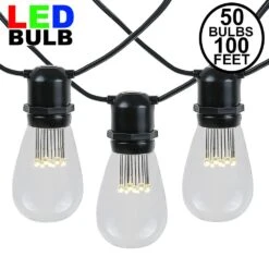 50 LED S14 Warm White Commercial Grade Light String Set On 100' Of Black Wire