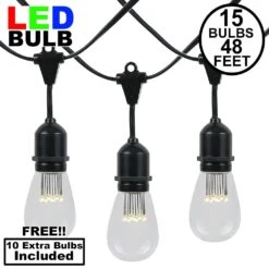 15 LED S14 Warm White Commercial Grade Suspended Light String Set On 48' Of Black Wire