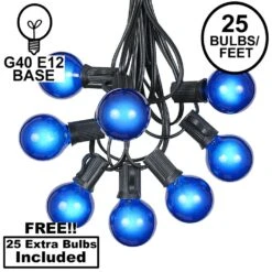 100 G40 Globe String Light Set With Blue Bulbs On Black Wire
