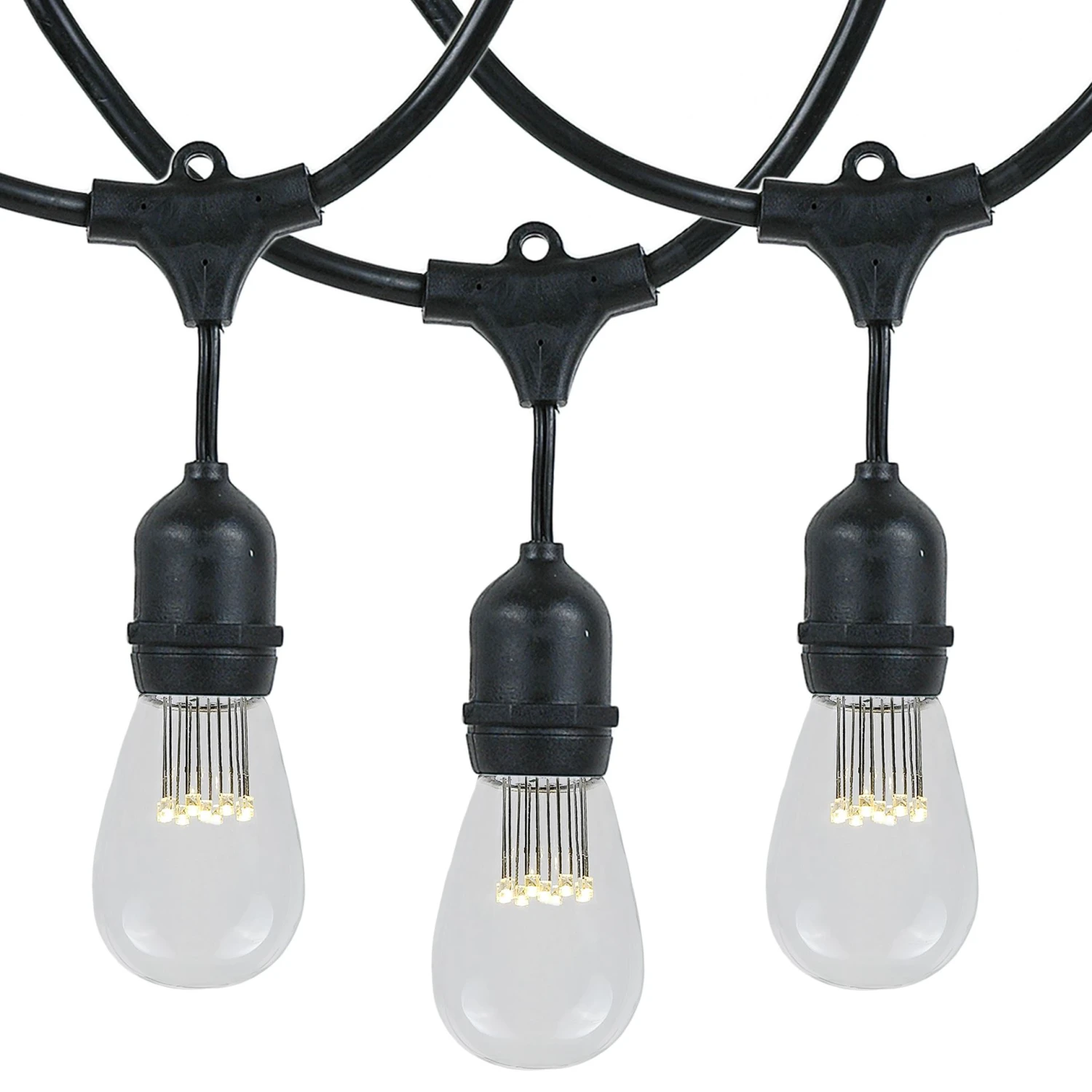 24 Warm White LED S14 Commercial Grade Suspended Light String Set On 48' Of Black Wire 5 24 Warm White LED S14 Commercial Grade Suspended Light String Set On 48' Of Black Wire - Image 5
