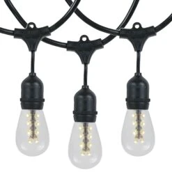 24 Warm White PG S14 Commercial Grade Suspended Light String Set On 48' Of Black Wire -Christmas Lights Series 0022664 24 warm white pg s14 commercial grade suspended light string set on 48 of black wire