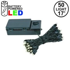 50 LED Battery Operated Lights Warm White Green Wire