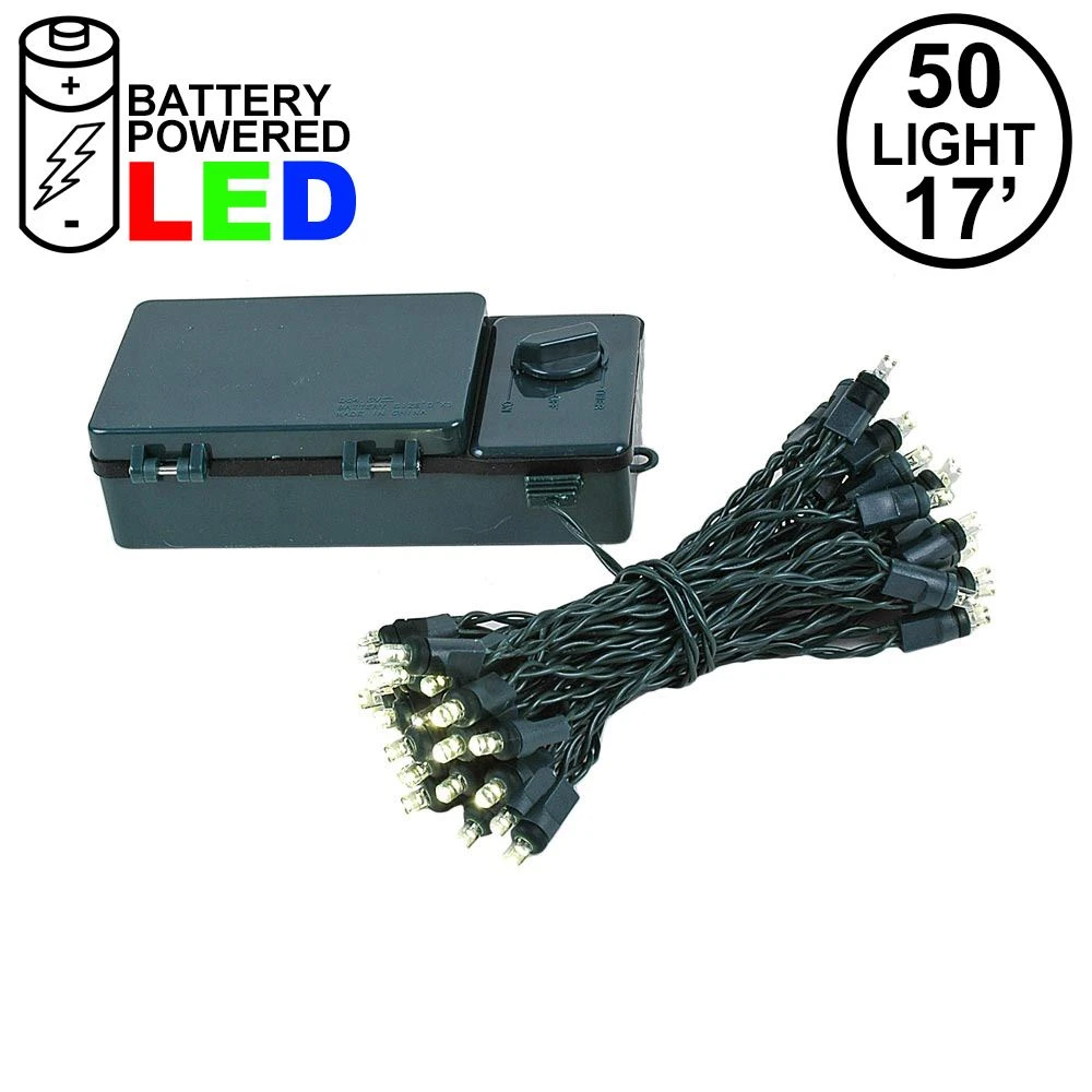 50 LED Battery Operated Lights Warm White Green Wire 1 50 LED Battery Operated Lights Warm White Green Wire