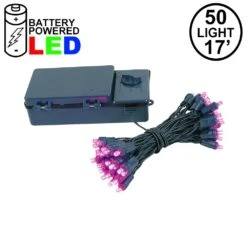 50 LED Battery Operated Lights Pink Green Wire